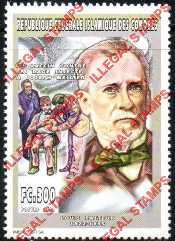 Comoro Islands 1999 Louis Pasteur Counterfeit Illegal Stamp Comoro Islands 1999 Louis Pasteur Counterfeit Illegal Stamp