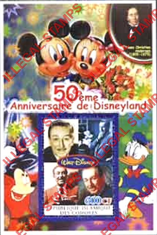 Comoro Islands 2004 50th Anniversary of Disneyland Counterfeit Illegal Stamp Souvenir Sheet of 1 (Sheet 2) Comoro Islands 2004 50th Anniversary of Disneyland Counterfeit Illegal Stamp Souvenir Sheet of 1 (Sheet 2)