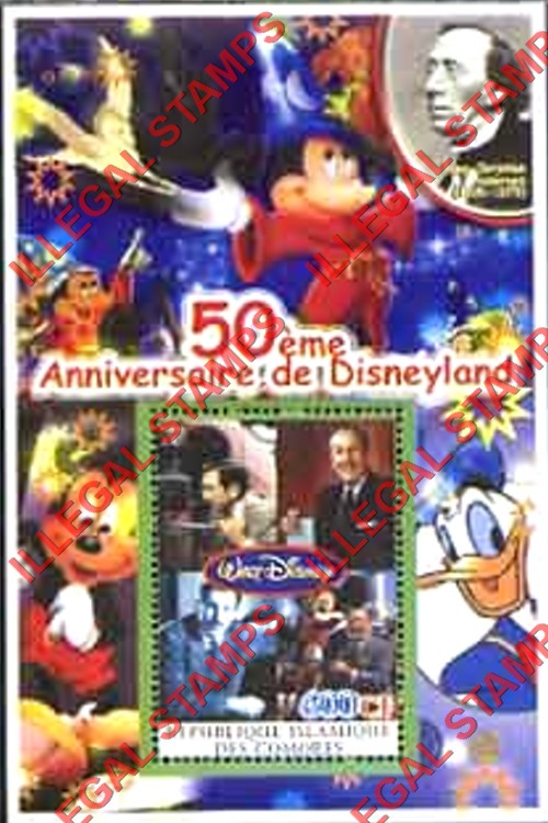 Comoro Islands 2004 50th Anniversary of Disneyland Counterfeit Illegal Stamp Souvenir Sheet of 1 (Sheet 4) Comoro Islands 2004 50th Anniversary of Disneyland Counterfeit Illegal Stamp Souvenir Sheet of 1 (Sheet 4)