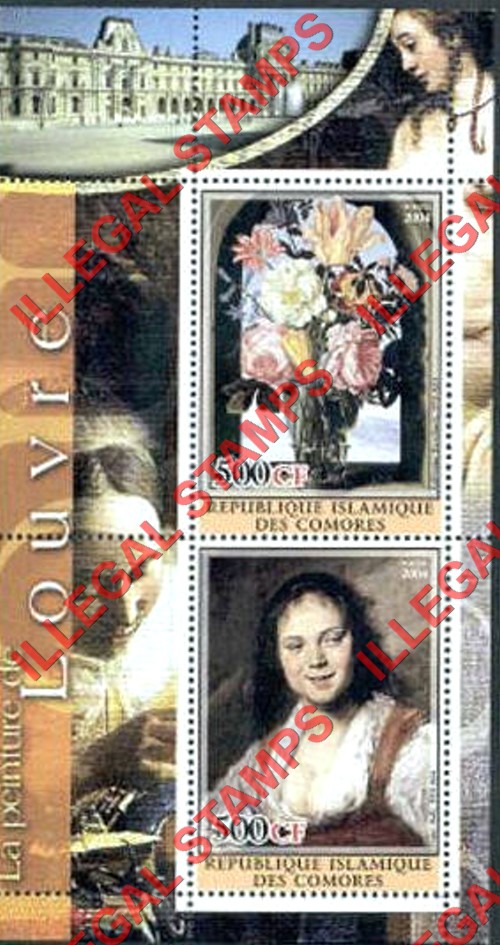 Comoro Islands 2004 Louvre Paintings Counterfeit Illegal Stamp Souvenir Sheet of 2 (Sheet 3) Comoro Islands 2004 Louvre Paintings Counterfeit Illegal Stamp Souvenir Sheet of 2 (Sheet 3)