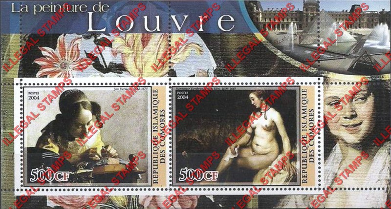 Comoro Islands 2004 Louvre Paintings Counterfeit Illegal Stamp Souvenir Sheet of 2 (Sheet 4) Comoro Islands 2004 Louvre Paintings Counterfeit Illegal Stamp Souvenir Sheet of 2 (Sheet 4)