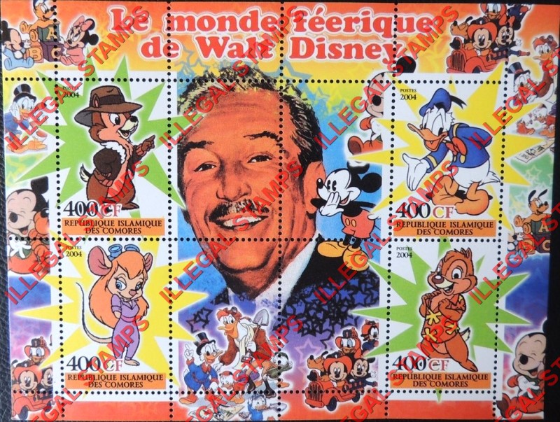 Comoro Islands 2004 The Magical World of Walt Disney Counterfeit Illegal Stamp Souvenir Sheet of 4 (Sheet 1) Comoro Islands 2004 The Magical World of Walt Disney Counterfeit Illegal Stamp Souvenir Sheet of 4 (Sheet 1)