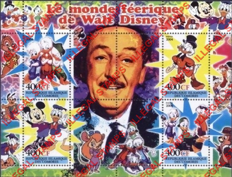 Comoro Islands 2004 The Magical World of Walt Disney Counterfeit Illegal Stamp Souvenir Sheet of 4 (Sheet 2) Comoro Islands 2004 The Magical World of Walt Disney Counterfeit Illegal Stamp Souvenir Sheet of 4 (Sheet 2)