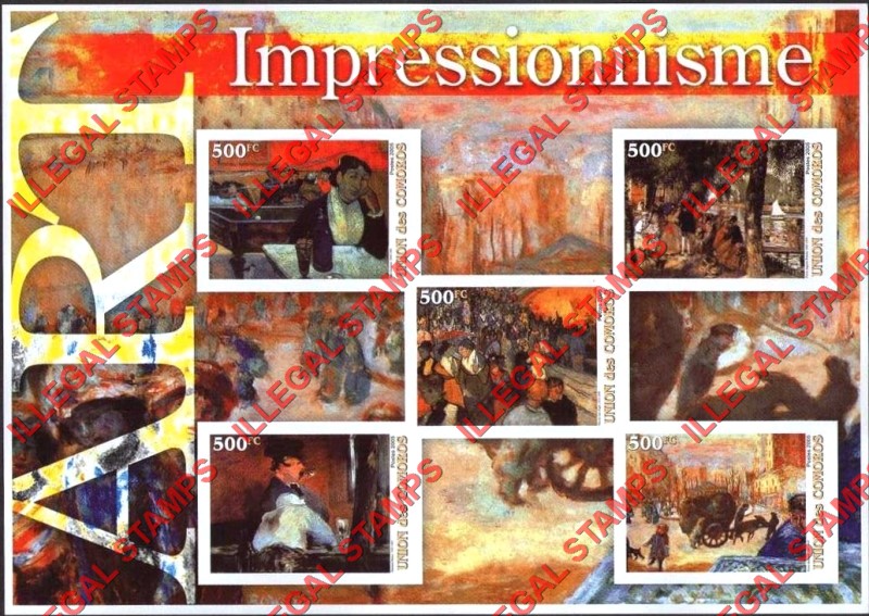 Comoro Islands 2005 Art Impressionism Counterfeit Illegal Stamp Souvenir Sheet of 5 Comoro Islands 2005 Art Impressionism Counterfeit Illegal Stamp Souvenir Sheet of 5
