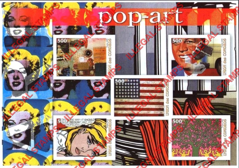 Comoro Islands 2005 Art Pop-Art Counterfeit Illegal Stamp Souvenir Sheet of 5 Comoro Islands 2005 Art Pop-Art Counterfeit Illegal Stamp Souvenir Sheet of 5