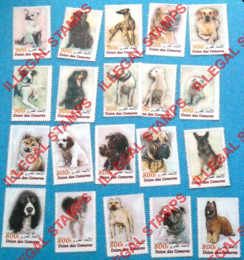 Comoro Islands 2007 Dogs Counterfeit Illegal Stamp Set Comoro Islands 2007 Dogs Counterfeit Illegal Stamp Set