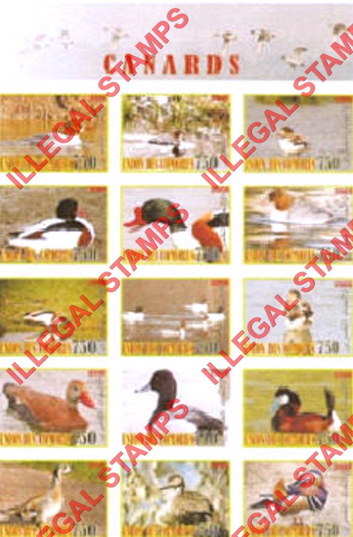 Comoro Islands 2008 Canards Counterfeit Illegal Stamp Souvenir Sheet of 15 Comoro Islands 2008 Canards Counterfeit Illegal Stamp Souvenir Sheet of 15