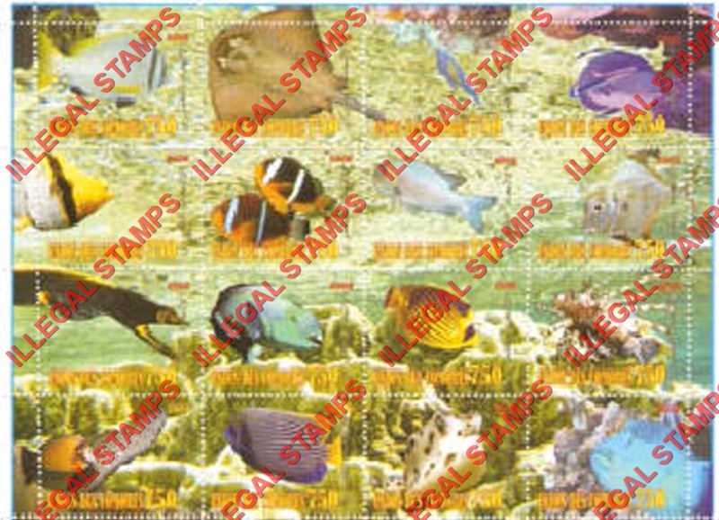 Comoro Islands 2008 Fish Counterfeit Illegal Stamp Souvenir Sheet of 16 Comoro Islands 2008 Fish Counterfeit Illegal Stamp Souvenir Sheet of 16