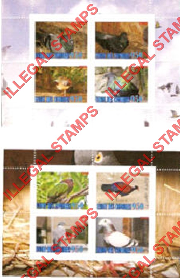 Comoro Islands 2008 Pigeons Counterfeit Illegal Stamp Souvenir Sheets of 4 Comoro Islands 2008 Pigeons Counterfeit Illegal Stamp Souvenir Sheets of 4