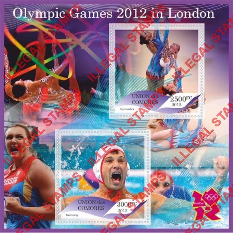 Comoro Islands 2012 Olympic Games in London Counterfeit Illegal Stamp Souvenir Sheet of 2 Comoro Islands 2012 Olympic Games in London Counterfeit Illegal Stamp Souvenir Sheet of 2