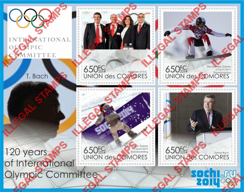 Comoro Islands 2014 Olympic Games in Sochi Olympic Committee Counterfeit Illegal Stamp Souvenir Sheet of 4 Comoro Islands 2014 Olympic Games in Sochi Olympic Committee Counterfeit Illegal Stamp Souvenir Sheet of 4