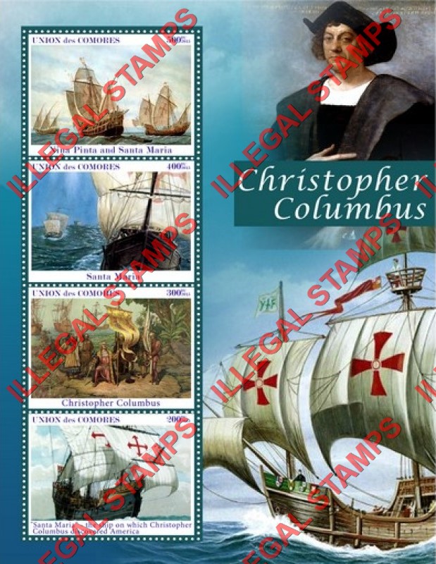 Comoro Islands 2015 Christopher Columbus Sailing Ships Counterfeit Illegal Stamp Souvenir Sheet of 4 Comoro Islands 2015 Christopher Columbus Sailing Ships Counterfeit Illegal Stamp Souvenir Sheet of 4