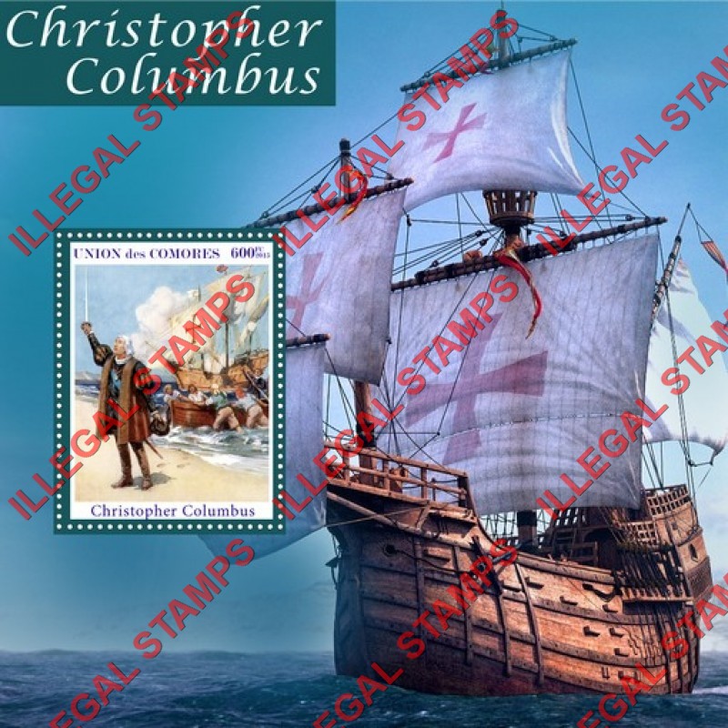 Comoro Islands 2015 Christopher Columbus Sailing Ships Counterfeit Illegal Stamp Souvenir Sheet of 1 Comoro Islands 2015 Christopher Columbus Sailing Ships Counterfeit Illegal Stamp Souvenir Sheet of 1