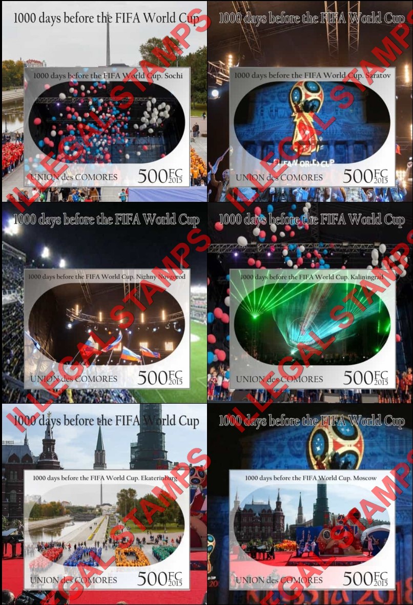Comoro Islands 2015 FIFA World Cup Soccer in Russia in 2018 Counterfeit Illegal Stamp Souvenir Sheets of 1 Comoro Islands 2015 FIFA World Cup Soccer in Russia in 2018 Counterfeit Illegal Stamp Souvenir Sheets of 1