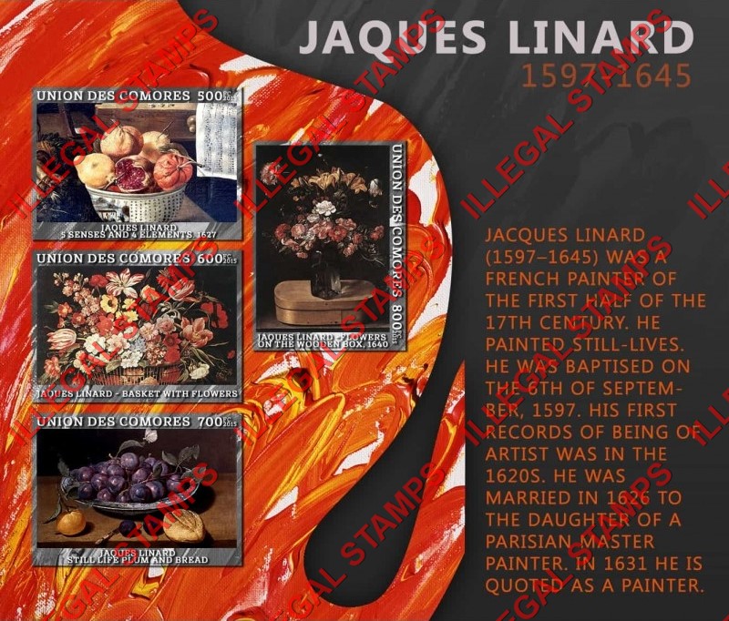 Comoro Islands 2015 Paintings by Jaques Linard Counterfeit Illegal Stamp Souvenir Sheet of 4 Comoro Islands 2015 Paintings by Jaques Linard Counterfeit Illegal Stamp Souvenir Sheet of 4