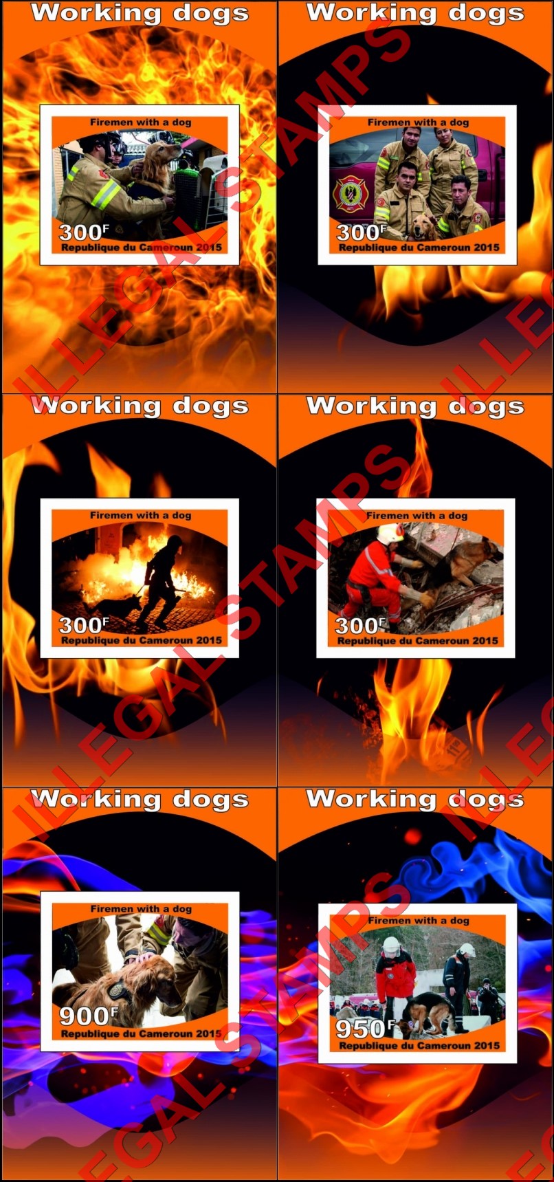 Comoro Islands 2015 Working Dogs Firemen with a Dog Counterfeit Illegal Stamp Souvenir Sheets of 1 Comoro Islands 2015 Working Dogs Firemen with a Dog Counterfeit Illegal Stamp Souvenir Sheets of 1
