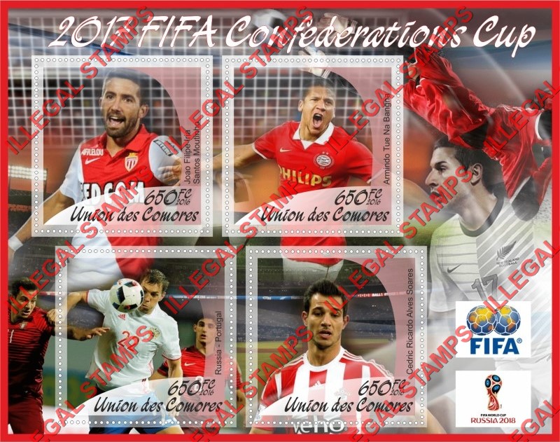 Comoro Islands 2016 FIFA Confederations Cup Soccer in 2017 Counterfeit Illegal Stamp Souvenir Sheet of 4