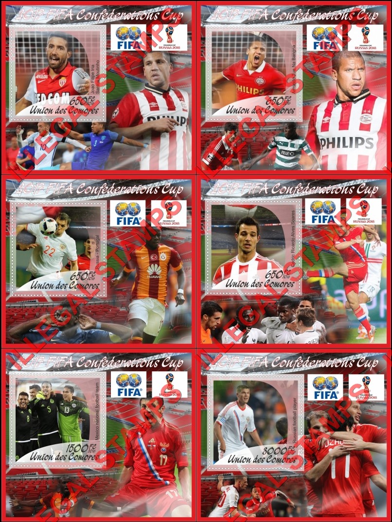 Comoro Islands 2016 FIFA Confederations Cup Soccer in 2017 Counterfeit Illegal Stamp Souvenir Sheets of 1