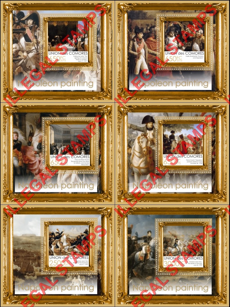 Comoro Islands 2016 Napoleon Paintings Counterfeit Illegal Stamp Souvenir Sheets of 1