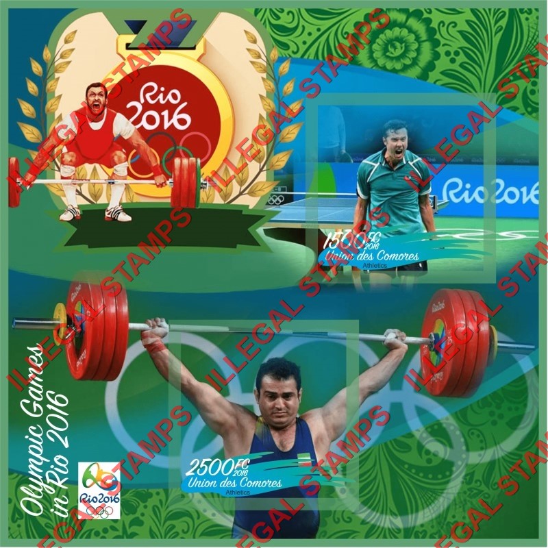 Comoro Islands 2016 Olympic Games in Rio Counterfeit Illegal Stamp Souvenir Sheet of 2