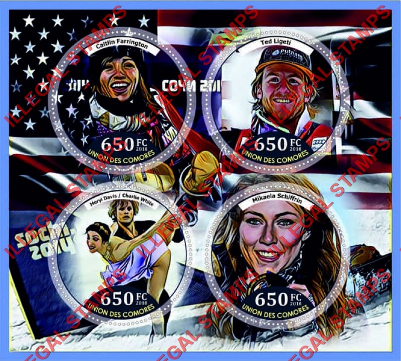 Comoro Islands 2016 Olympic Games in Sochi in 2014 Counterfeit Illegal Stamp Souvenir Sheet of 4
