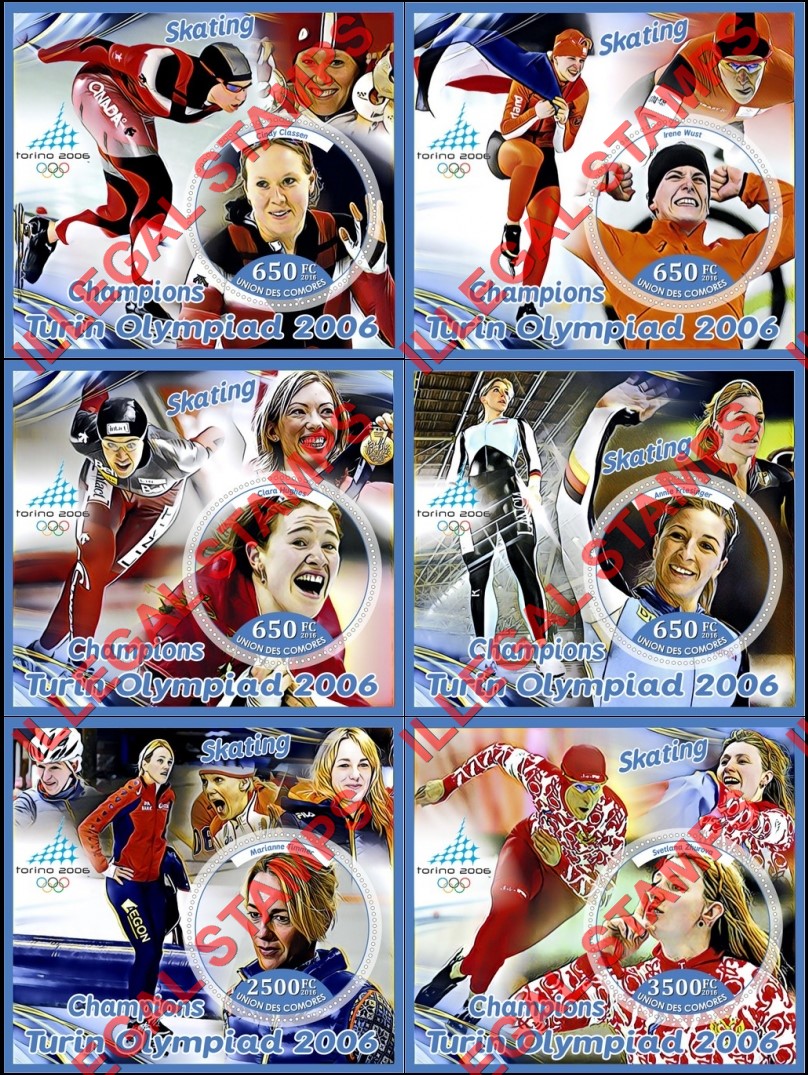 Comoro Islands 2016 Olympic Games in Torino in 2006 Turin Olympiad Skating Counterfeit Illegal Stamp Souvenir Sheets of 1