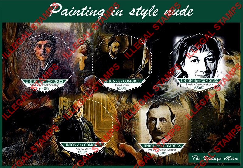 Comoro Islands 2016 Paintings in Style Nude Counterfeit Illegal Stamp Souvenir Sheet of 5