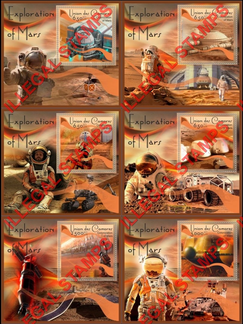 Comoro Islands 2016 Space Exploration and Colonization of Mars Counterfeit Illegal Stamp Souvenir Sheets of 1