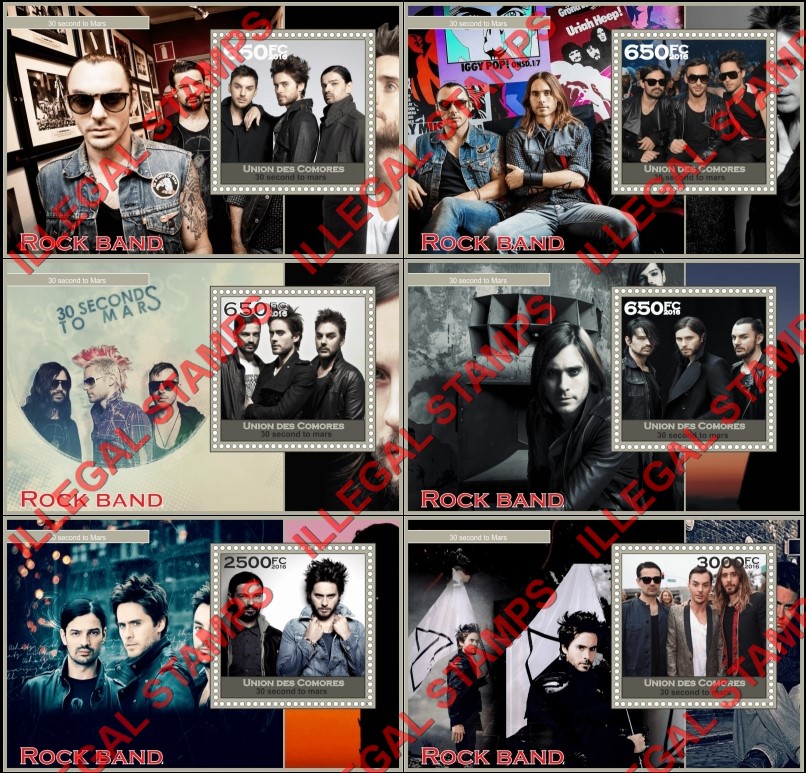 Comoro Islands 2016 Thirty Seconds to Mars Rock Band Counterfeit Illegal Stamp Souvenir Sheets of 1