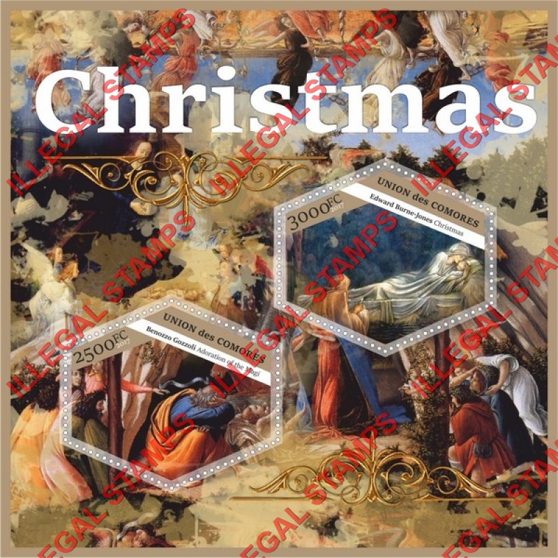 Comoro Islands 2017 Christmas Paintings Counterfeit Illegal Stamp Souvenir Sheet of 2 Comoro Islands 2017 Christmas Paintings Counterfeit Illegal Stamp Souvenir Sheet of 2