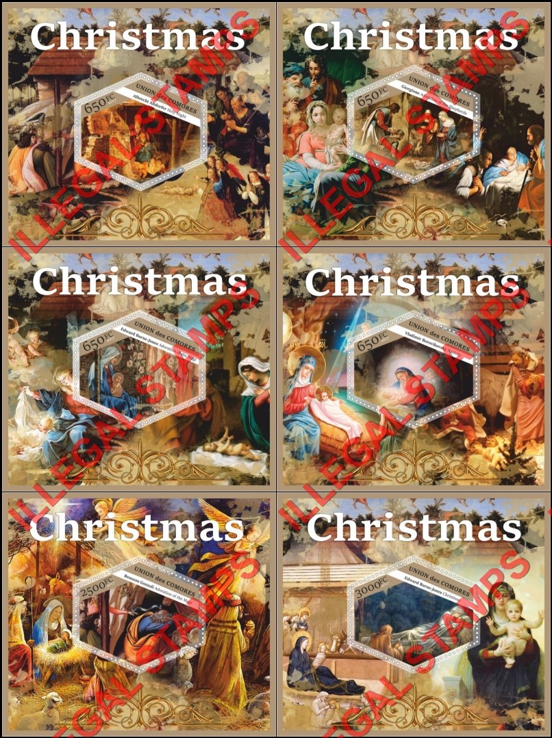 Comoro Islands 2017 Christmas Paintings Counterfeit Illegal Stamp Souvenir Sheets of 1 Comoro Islands 2017 Christmas Paintings Counterfeit Illegal Stamp Souvenir Sheets of 1