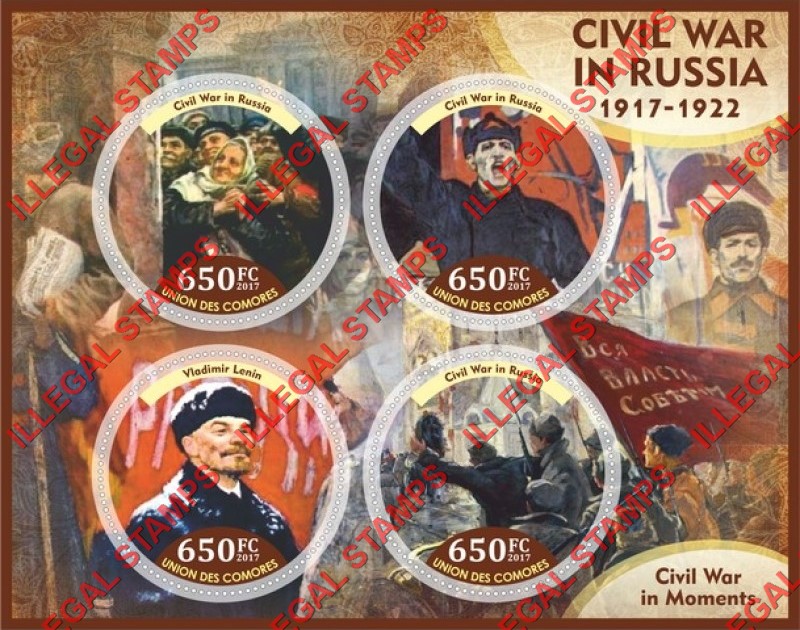 Comoro Islands 2017 Civil War in Russia Counterfeit Illegal Stamp Souvenir Sheet of 4 Comoro Islands 2017 Civil War in Russia Counterfeit Illegal Stamp Souvenir Sheet of 4