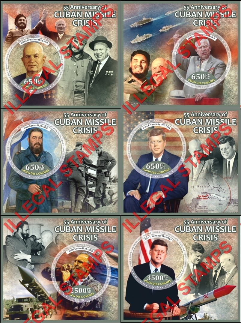 Comoro Islands 2017 Cuban Missile Crisis Counterfeit Illegal Stamp Souvenir Sheets of 1 Comoro Islands 2017 Cuban Missile Crisis Counterfeit Illegal Stamp Souvenir Sheets of 1