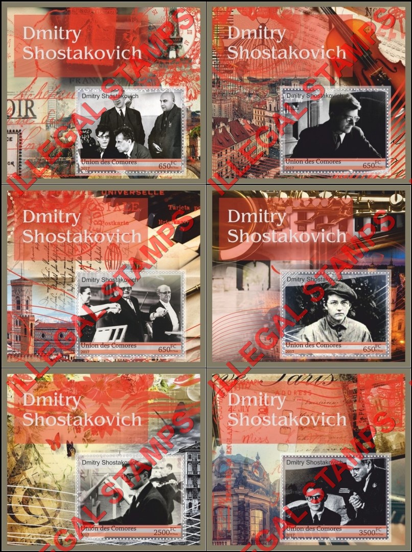 Comoro Islands 2017 Dmitry Shostakovich Composer Counterfeit Illegal Stamp Souvenir Sheets of 1 Comoro Islands 2017 Dmitry Shostakovich Composer Counterfeit Illegal Stamp Souvenir Sheets of 1