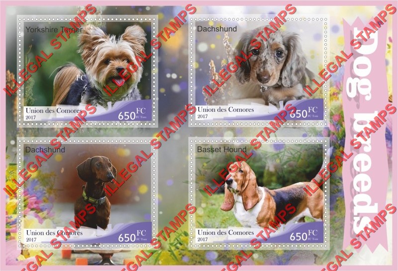 Comoro Islands 2017 Dogs Counterfeit Illegal Stamp Souvenir Sheet of 4 Comoro Islands 2017 Dogs Counterfeit Illegal Stamp Souvenir Sheet of 4