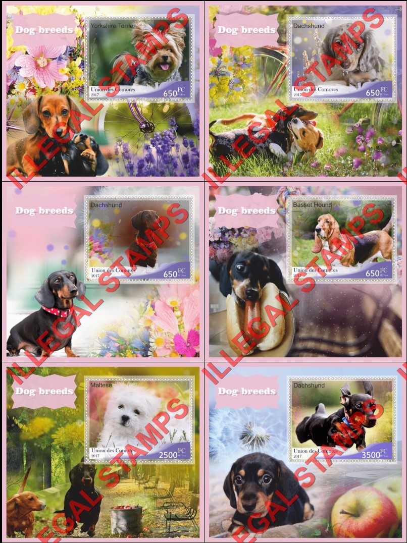 Comoro Islands 2017 Dogs Counterfeit Illegal Stamp Souvenir Sheets of 1 Comoro Islands 2017 Dogs Counterfeit Illegal Stamp Souvenir Sheets of 1