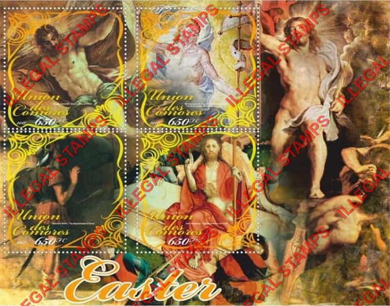 Comoro Islands 2017 Easter Paintings Counterfeit Illegal Stamp Souvenir Sheet of 4 Comoro Islands 2017 Easter Paintings Counterfeit Illegal Stamp Souvenir Sheet of 4