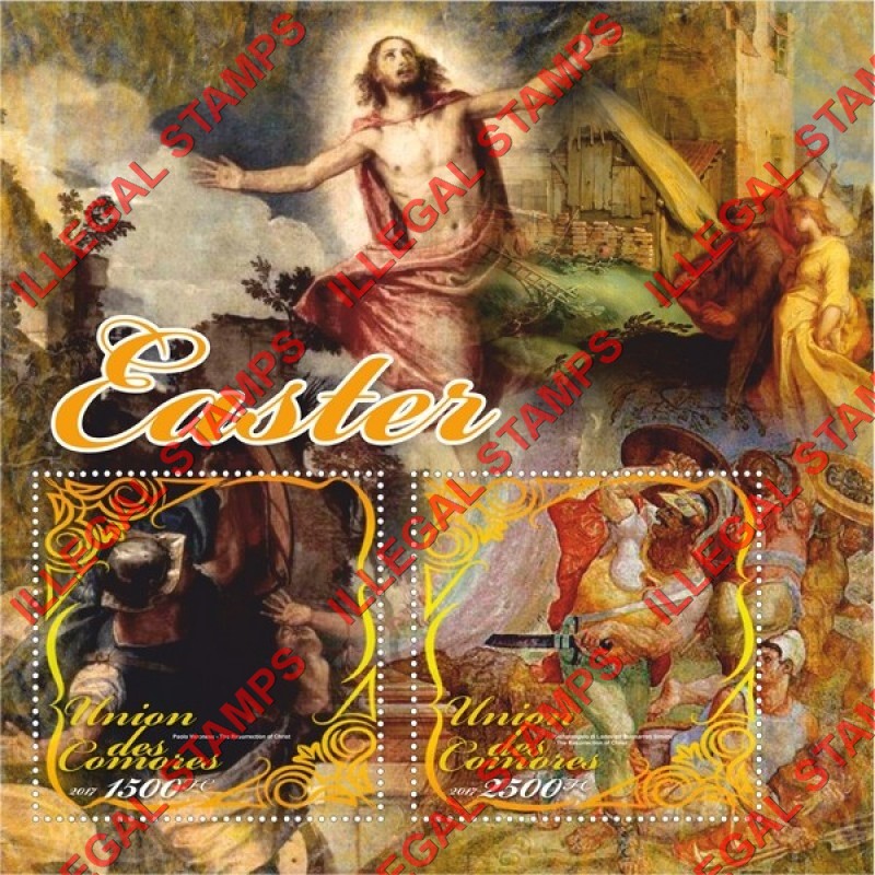 Comoro Islands 2017 Easter Paintings Counterfeit Illegal Stamp Souvenir Sheet of 2 Comoro Islands 2017 Easter Paintings Counterfeit Illegal Stamp Souvenir Sheet of 2
