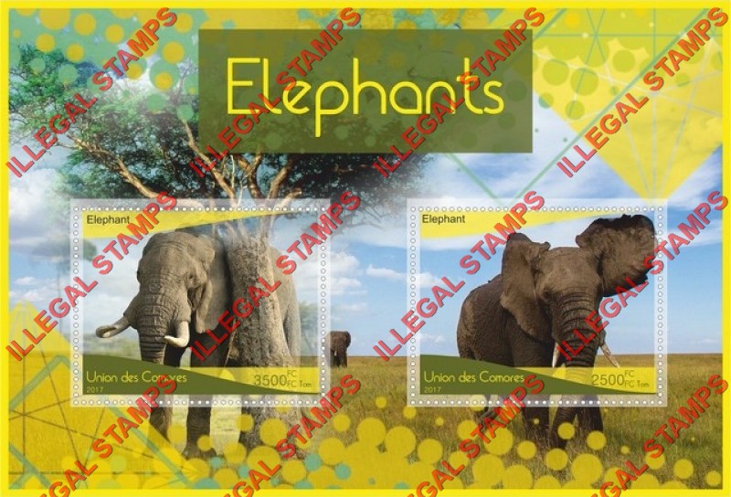 Comoro Islands 2017 Elephants Counterfeit Illegal Stamp Souvenir Sheet of 2 Comoro Islands 2017 Elephants Counterfeit Illegal Stamp Souvenir Sheet of 2
