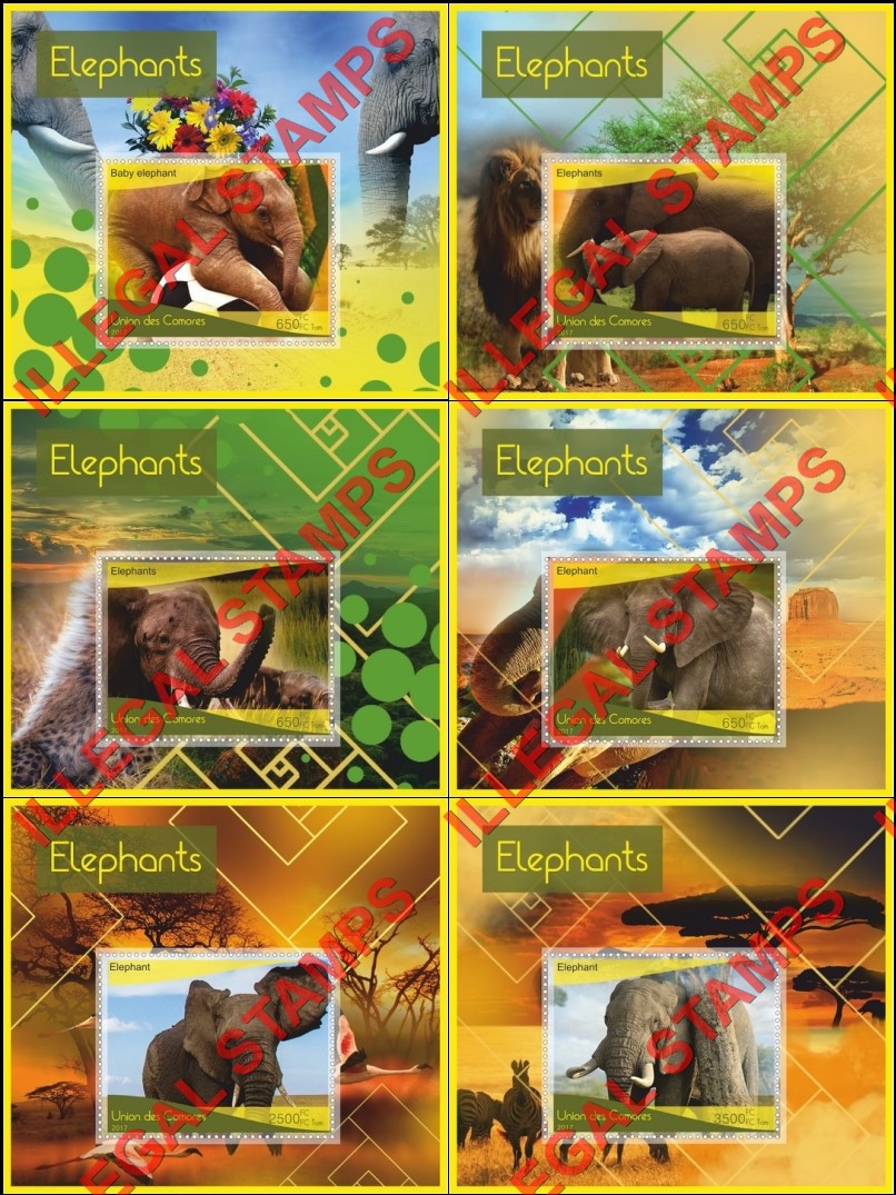Comoro Islands 2017 Elephants Counterfeit Illegal Stamp Souvenir Sheets of 1 Comoro Islands 2017 Elephants Counterfeit Illegal Stamp Souvenir Sheets of 1