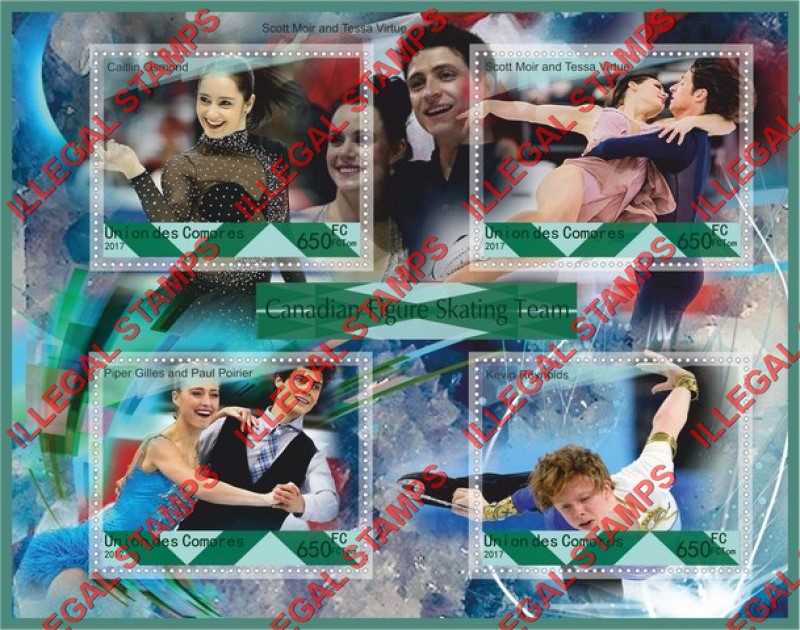 Comoro Islands 2017 Figure Skating Canadian Team Counterfeit Illegal Stamp Souvenir Sheet of 4 Comoro Islands 2017 Figure Skating Canadian Team Counterfeit Illegal Stamp Souvenir Sheet of 4