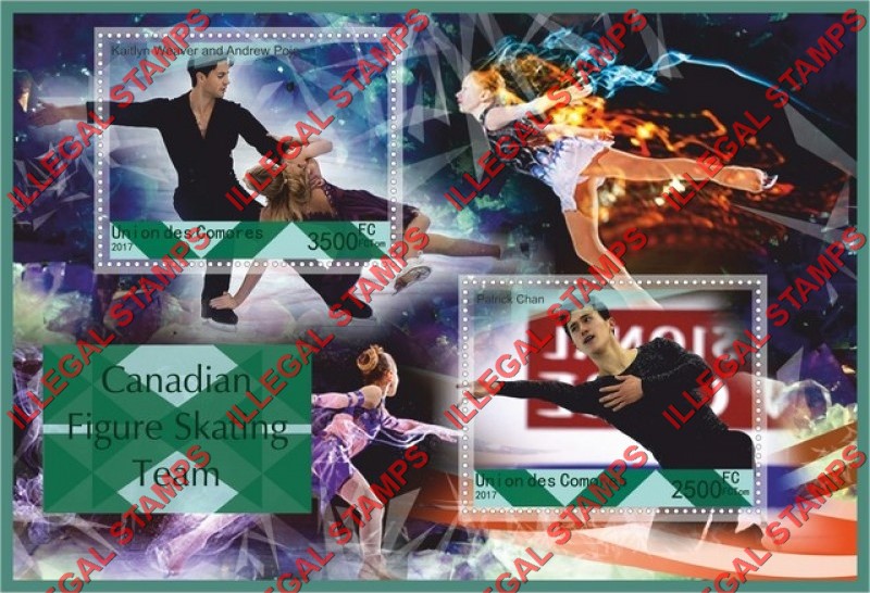 Comoro Islands 2017 Figure Skating Canadian Team Counterfeit Illegal Stamp Souvenir Sheet of 2 Comoro Islands 2017 Figure Skating Canadian Team Counterfeit Illegal Stamp Souvenir Sheet of 2