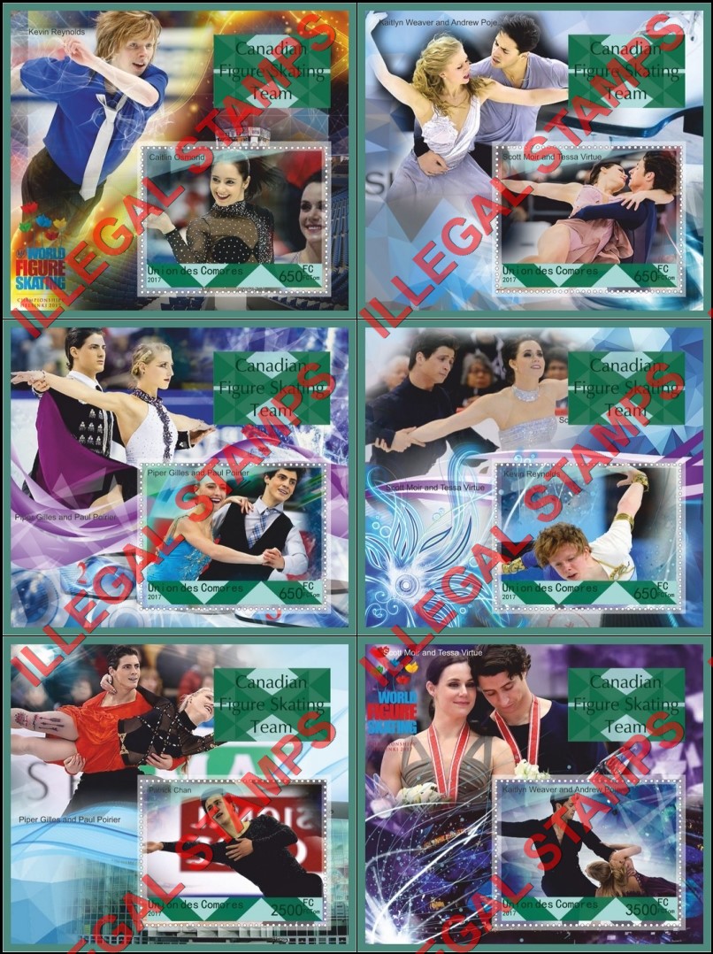Comoro Islands 2017 Figure Skating Canadian Team Counterfeit Illegal Stamp Souvenir Sheets of 1 Comoro Islands 2017 Figure Skating Canadian Team Counterfeit Illegal Stamp Souvenir Sheets of 1