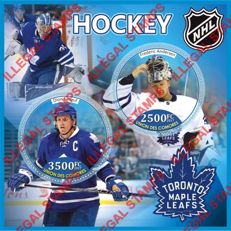 Comoro Islands 2017 Hockey Players Toronto Maple Leafs Counterfeit Illegal Stamp Souvenir Sheet of 2 Comoro Islands 2017 Hockey Players Toronto Maple Leafs Counterfeit Illegal Stamp Souvenir Sheet of 2