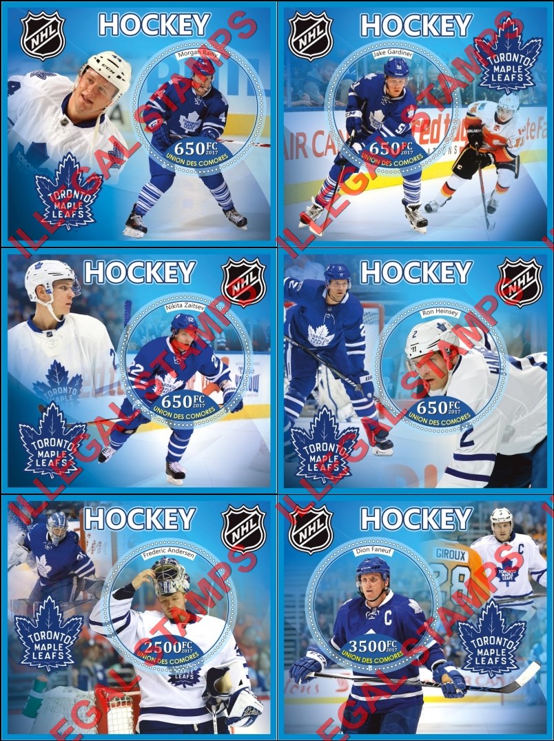 Comoro Islands 2017 Hockey Players Toronto Maple Leafs Counterfeit Illegal Stamp Souvenir Sheets of 1 Comoro Islands 2017 Hockey Players Toronto Maple Leafs Counterfeit Illegal Stamp Souvenir Sheets of 1