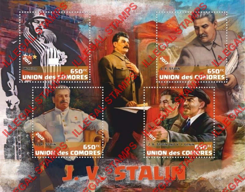 Comoro Islands 2017 Joseph Stalin Counterfeit Illegal Stamp Souvenir Sheet of 4 Comoro Islands 2017 Joseph Stalin Counterfeit Illegal Stamp Souvenir Sheet of 4
