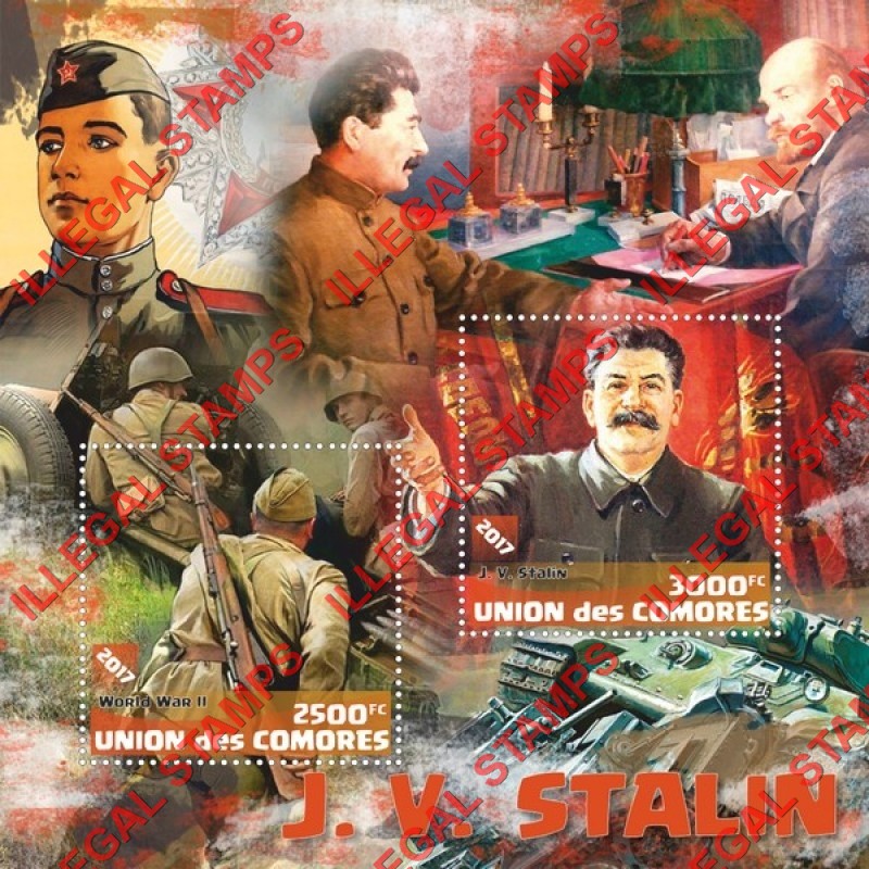 Comoro Islands 2017 Joseph Stalin Counterfeit Illegal Stamp Souvenir Sheet of 2 Comoro Islands 2017 Joseph Stalin Counterfeit Illegal Stamp Souvenir Sheet of 2