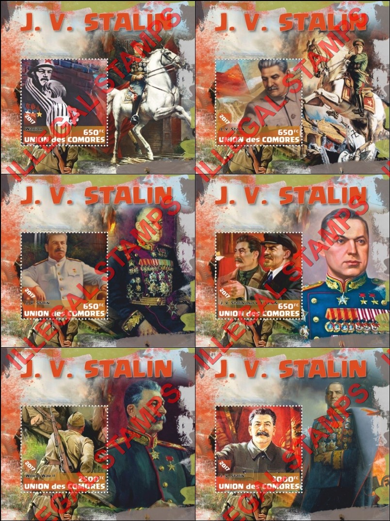 Comoro Islands 2017 Joseph Stalin Counterfeit Illegal Stamp Souvenir Sheets of 1 Comoro Islands 2017 Joseph Stalin Counterfeit Illegal Stamp Souvenir Sheets of 1