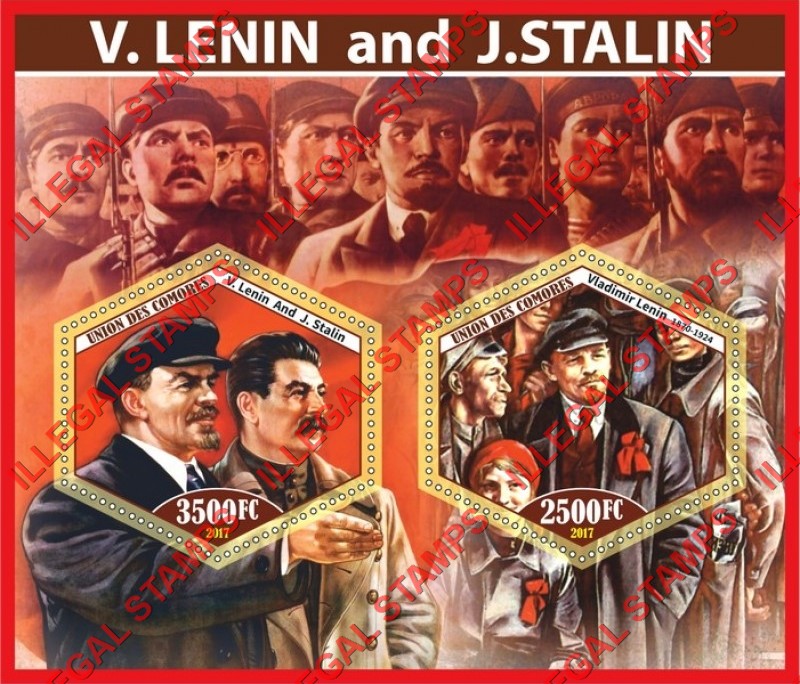 Comoro Islands 2017 Lenin and Stalin (different) Counterfeit Illegal Stamp Souvenir Sheet of 2 Comoro Islands 2017 Lenin and Stalin (different) Counterfeit Illegal Stamp Souvenir Sheet of 2
