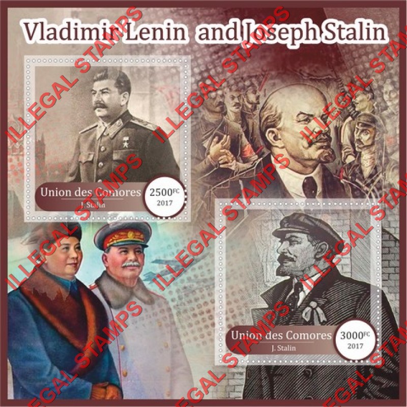 Comoro Islands 2017 Lenin and Stalin Counterfeit Illegal Stamp Souvenir Sheet of 2 Comoro Islands 2017 Lenin and Stalin Counterfeit Illegal Stamp Souvenir Sheet of 2